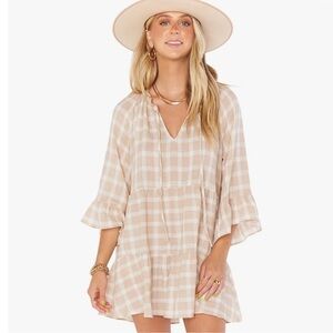 Show Me Your Mumu Viola Mini Dress Cream Plaid Size XS